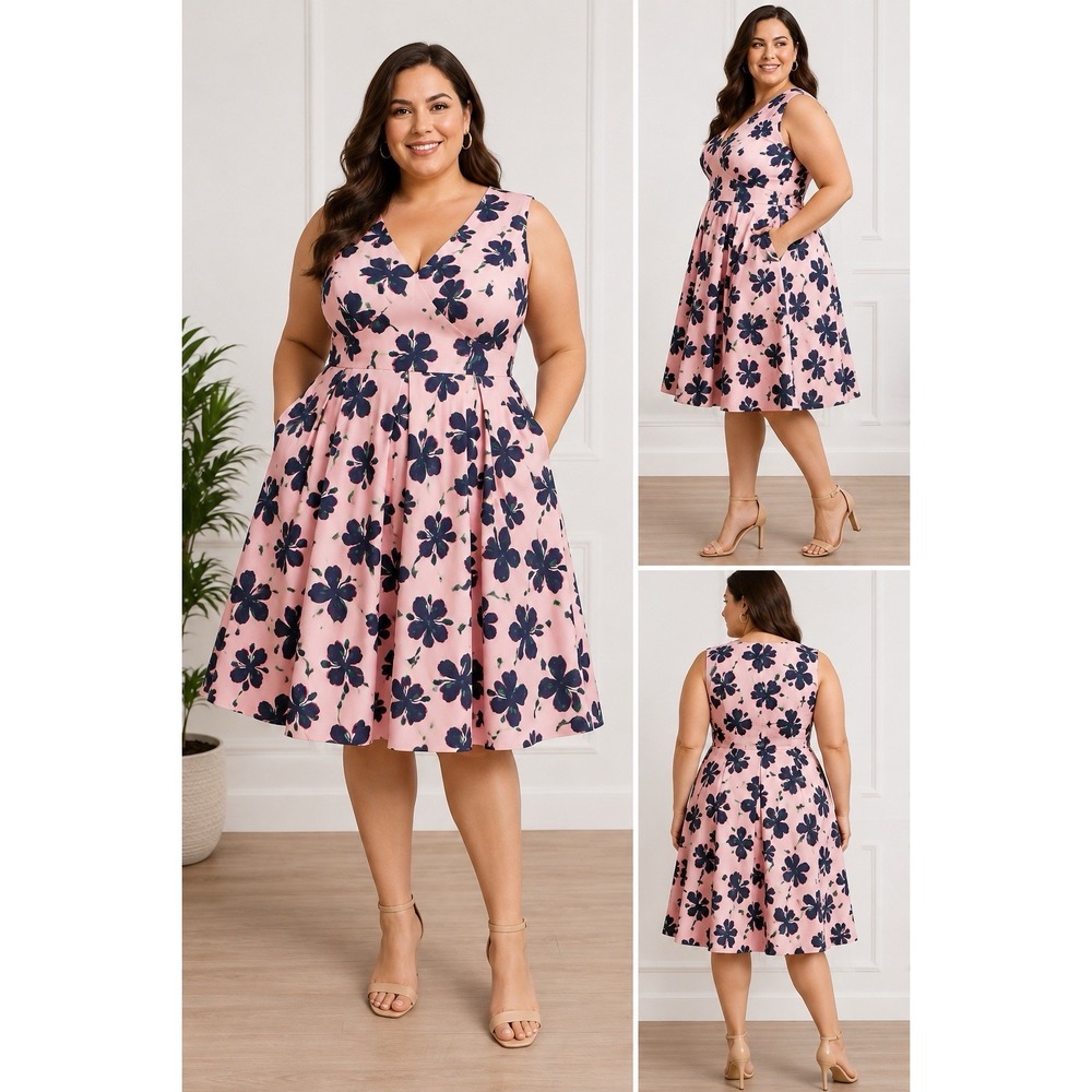 Draper James X ELOQUII Hibiscus Fit and Flare Dress Plus Size 18 Sleeveless Pink